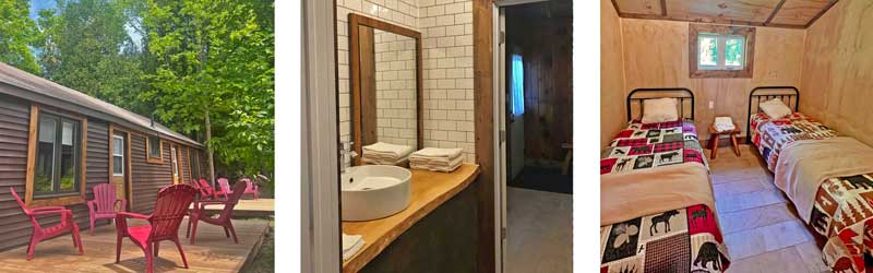 Outdoor deck, bathroom, and bedroom at Cabin Rental on The Bruce Peninsula